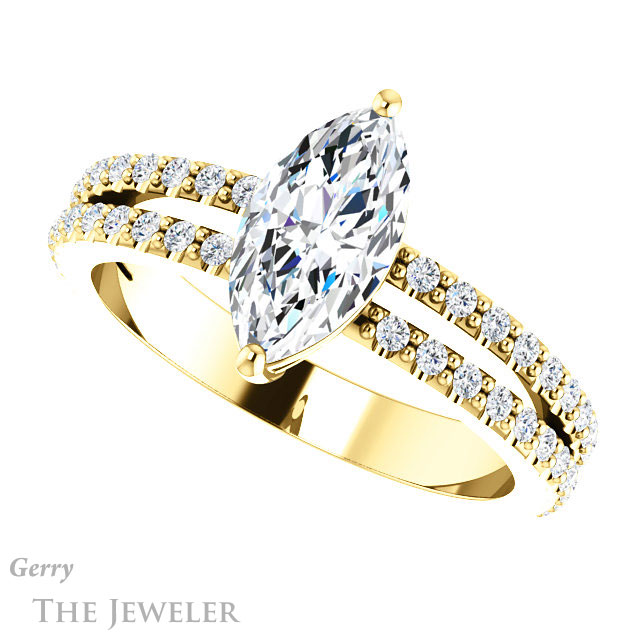 Marquise Cut Forever One Moissanite Engagement Ring #GTJ1173-marquise-fb-y 5 Marquise Cut Forever Brilliant Moissanite Engagement Ring #GTJ1173-marquise-fb-y