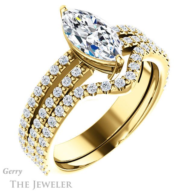 Marquise Cut Forever One Moissanite Engagement Ring #GTJ1173-marquise-fb-y 6 Marquise Cut Forever Brilliant Moissanite Engagement Ring #GTJ1173-marquise-fb-y