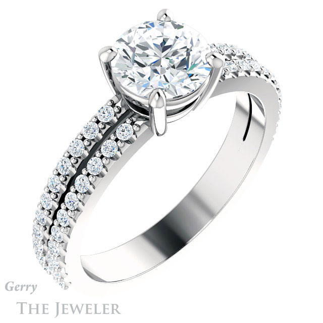 Round Cut Forever One Moissanite Engagement Ring #GTJ1173-round-fo-w