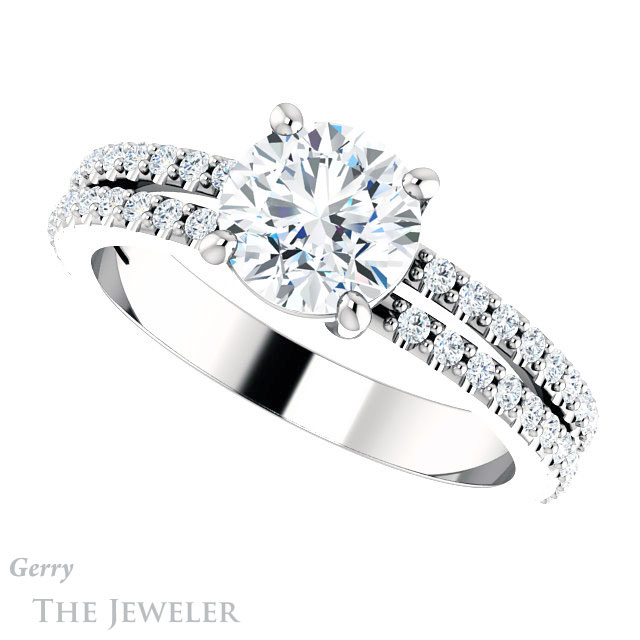 Round Cut Forever One Moissanite Engagement Ring #GTJ1173-round-fo-w