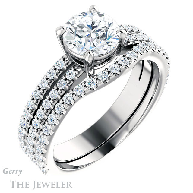 Round Cut Forever One Moissanite Engagement Ring #GTJ1173-round-fo-w
