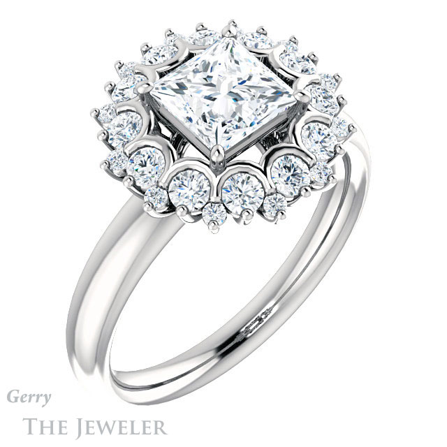 Princess Cut Forever One Moissanite Engagement Ring #GTJ1174-square-fo-w | Gerry The Jeweler Princess Cut Forever One Moissanite Engagement Ring #GTJ1174-square-fo-w