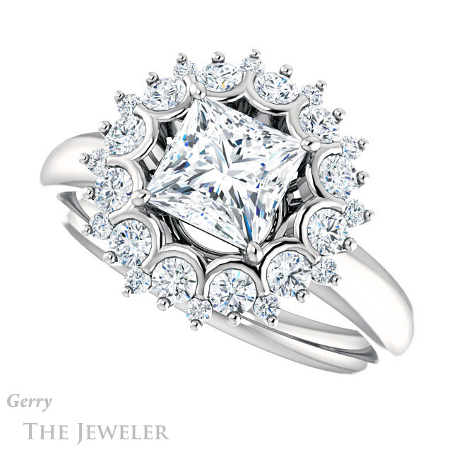 Princess Cut Forever One Moissanite Engagement Ring #GTJ1174-square-fo-w | Gerry The Jeweler Princess Cut Forever One Moissanite Engagement Ring #GTJ1174-square-fo-w