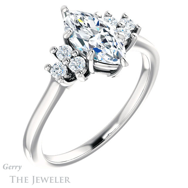 Marquise Cut Forever One Moissanite Engagement Ring #GTJ1176-marquise-fb-w 4 Marquise Cut Forever Brilliant Moissanite Engagement Ring #GTJ1176-marquise-fb-w