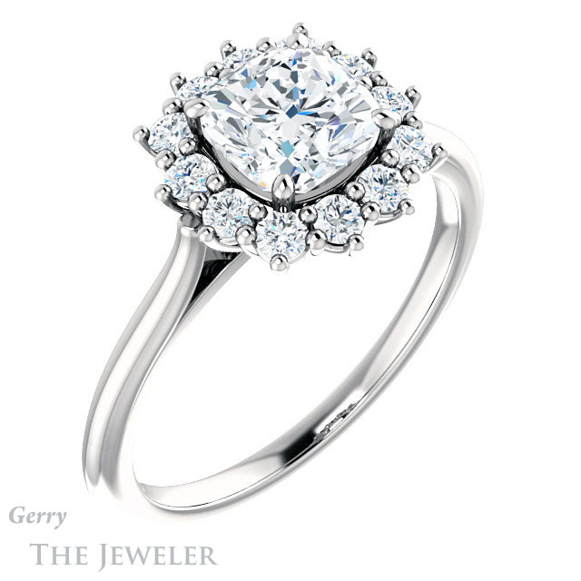 Cushion Cut Forever One Moissanite Engagement Ring #GTJ1177-cushion-fo-w