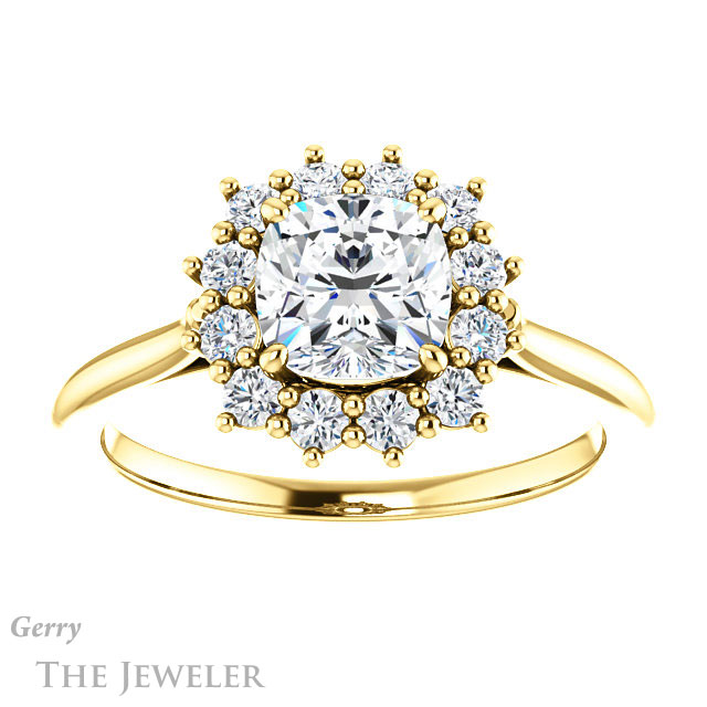 Cushion Cut Forever One Moissanite Engagement Ring #GTJ1177-cushion-fo-y