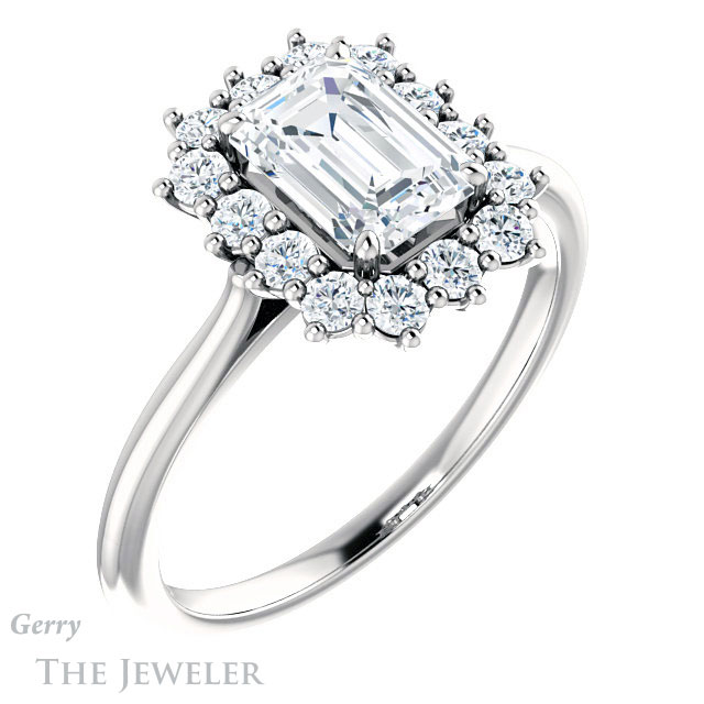 Emerald Cut Forever One Moissanite Engagement Ring #GTJ1177-emerald-fb-w 4 Emerald Cut Forever Brilliant Moissanite Engagement Ring #GTJ1177-emerald-fb-w