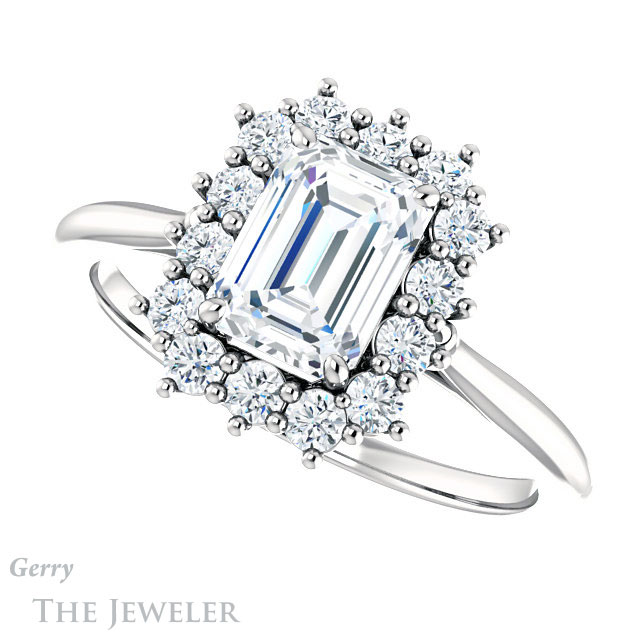 Emerald Cut Forever One Moissanite Engagement Ring #GTJ1177-emerald-fb-w 5 Emerald Cut Forever Brilliant Moissanite Engagement Ring #GTJ1177-emerald-fb-w