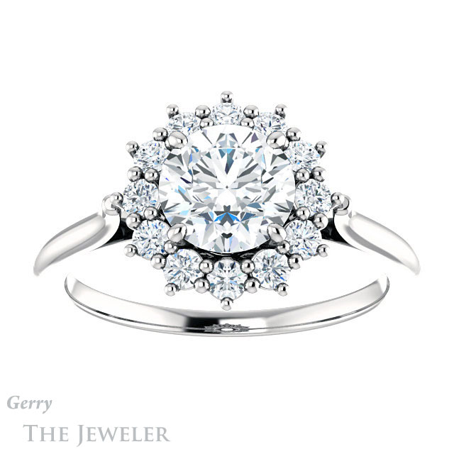 Round Cut Forever One Moissanite Engagement Ring #GTJ1177-round-fo-w