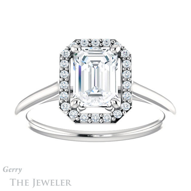 Emerald Cut Forever One Moissanite Engagement Ring #GTJ1178-emerald-fb-w 1 Emerald Cut Forever Brilliant Moissanite Engagement Ring #GTJ1178-emerald-fb-w