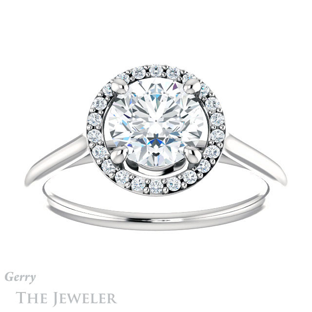 Round Cut Forever One Moissanite Engagement Ring #GTJ1178-round-fo-w