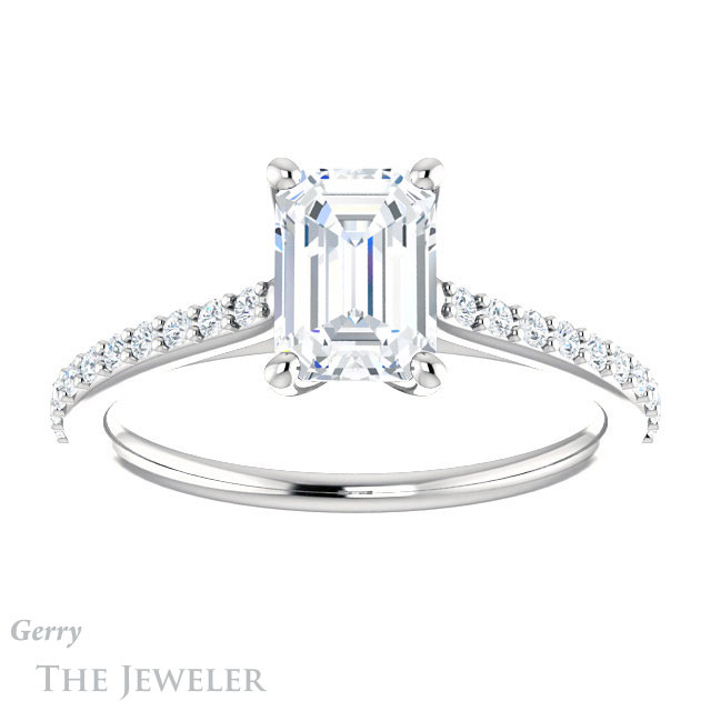 Emerald Cut Forever Brilliant Moissanite Engagement Ring #GTJ1179-emerald-fb-w