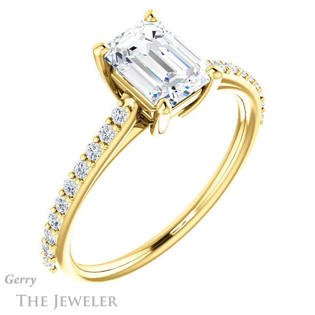 Emerald Cut Forever One Moissanite Engagement Ring #GTJ1179-emerald-fb-y 4 Emerald Cut Forever Brilliant Moissanite Engagement Ring #GTJ1179-emerald-fb-y