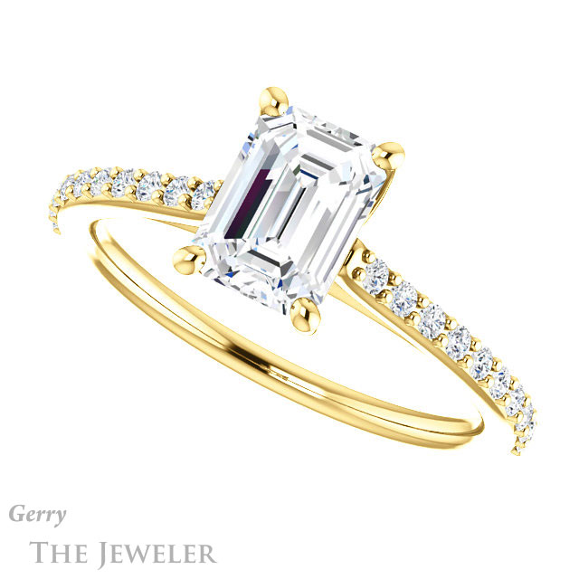 Emerald Cut Forever One Moissanite Engagement Ring #GTJ1179-emerald-fb-y 5 Emerald Cut Forever Brilliant Moissanite Engagement Ring #GTJ1179-emerald-fb-y