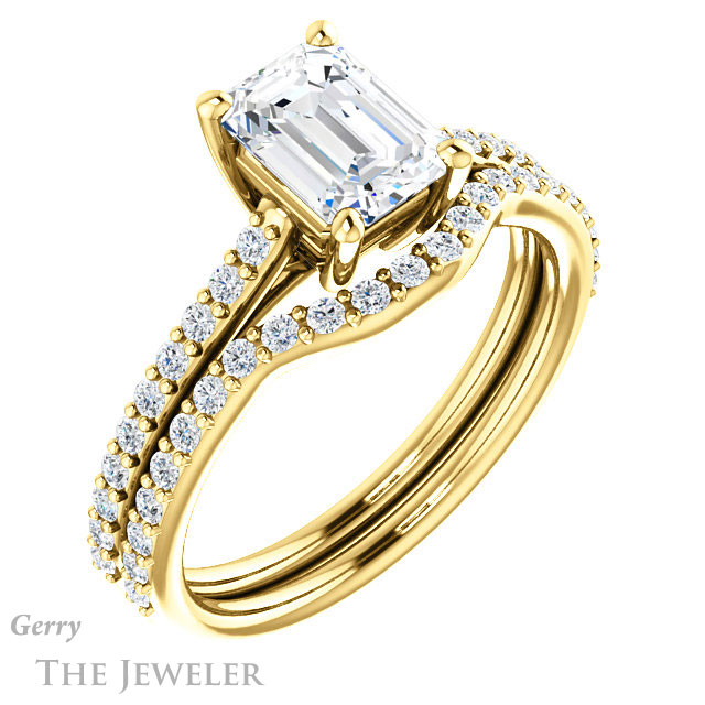 Emerald Cut Forever One Moissanite Engagement Ring #GTJ1179-emerald-fb-y 6 Emerald Cut Forever Brilliant Moissanite Engagement Ring #GTJ1179-emerald-fb-y