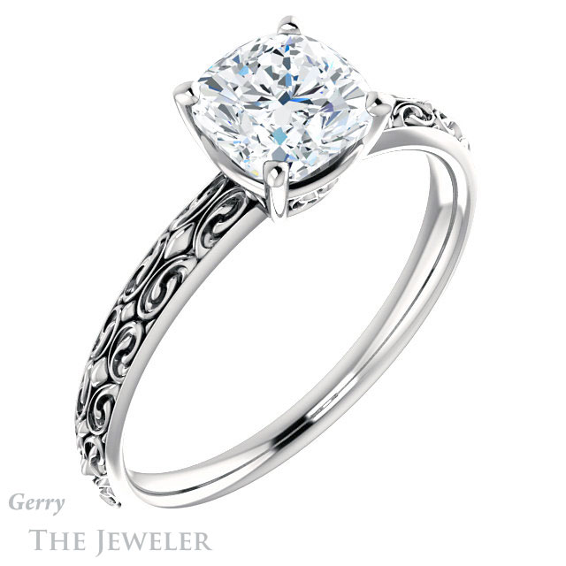 Cushion Cut Forever One Moissanite Engagement Ring #GTJ1180-cushion-fo-w 4 Cushion Cut Forever One Moissanite Engagement Ring #GTJ1180-cushion-fo-w