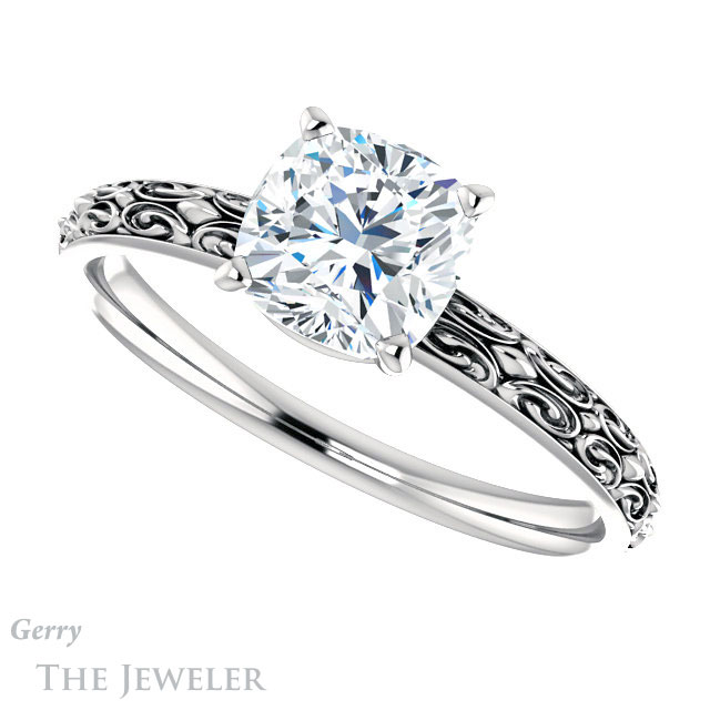 Cushion Cut Forever One Moissanite Engagement Ring #GTJ1180-cushion-fo-w 5 Cushion Cut Forever One Moissanite Engagement Ring #GTJ1180-cushion-fo-w