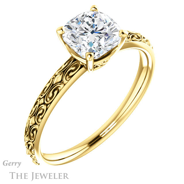 Cushion Cut Forever One Moissanite Engagement Ring #GTJ1180-cushion-fo-y