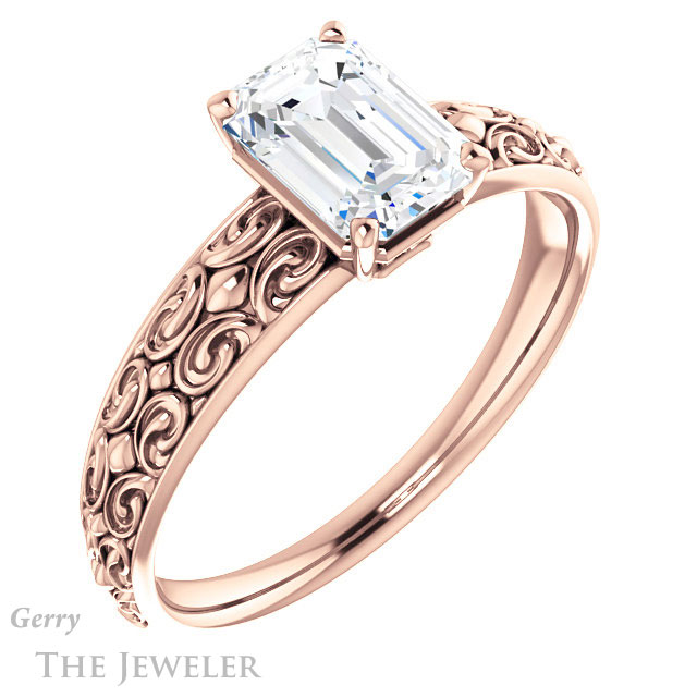 Emerald Cut Forever One Moissanite Engagement Ring #GTJ1180-emerald-fb-r 4 Emerald Cut Forever Brilliant Moissanite Engagement Ring #GTJ1180-emerald-fb-r