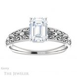 Emerald Cut Forever One Moissanite Engagement Ring #GTJ1180-emerald-fb-w 1 Emerald Cut Forever Brilliant Moissanite Engagement Ring #GTJ1180-emerald-fb-w