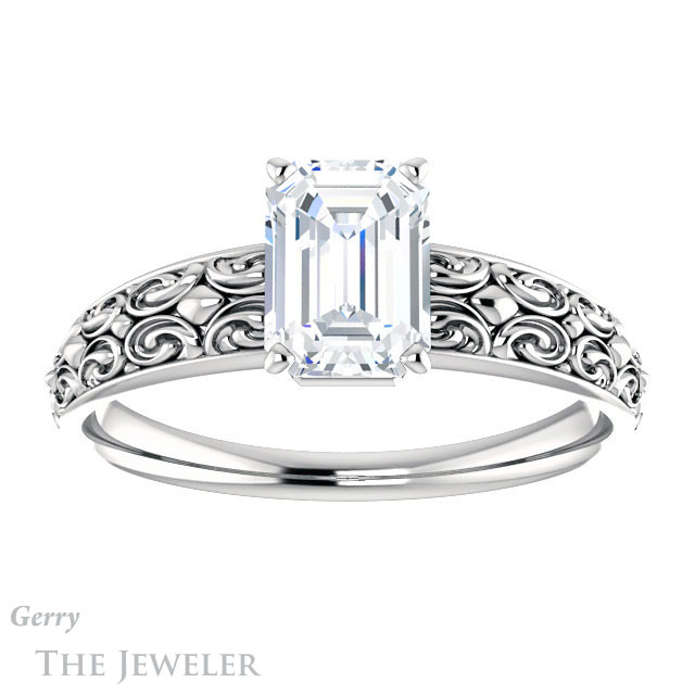Emerald Cut Forever Brilliant Moissanite Engagement Ring #GTJ1180-emerald-fb-w