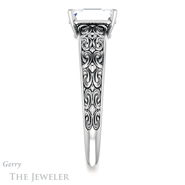 Emerald Cut Forever One Moissanite Engagement Ring #GTJ1180-emerald-fb-w 3 Emerald Cut Forever Brilliant Moissanite Engagement Ring #GTJ1180-emerald-fb-w