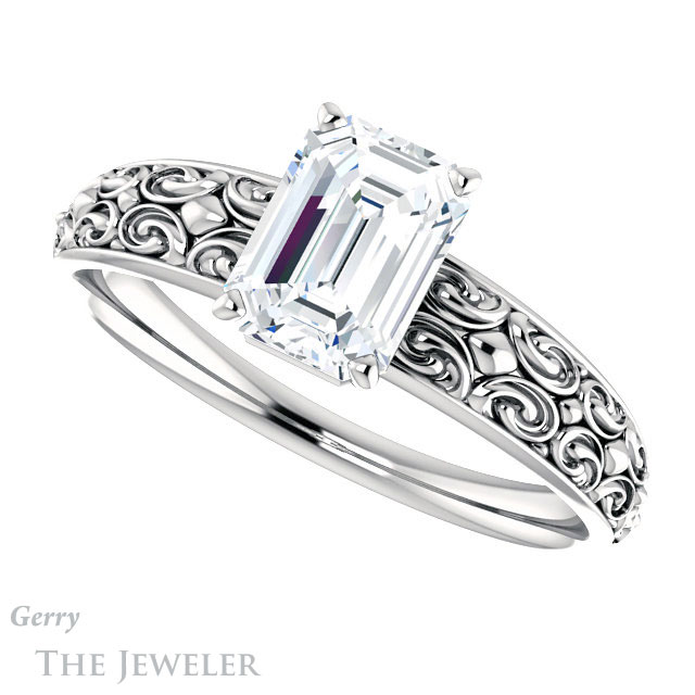 Emerald Cut Forever One Moissanite Engagement Ring #GTJ1180-emerald-fb-w 5 Emerald Cut Forever Brilliant Moissanite Engagement Ring #GTJ1180-emerald-fb-w
