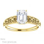Emerald Cut Forever One Moissanite Engagement Ring #GTJ1180-emerald-fb-y 1 Emerald Cut Forever Brilliant Moissanite Engagement Ring #GTJ1180-emerald-fb-y