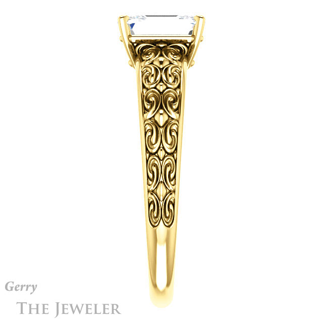 Emerald Cut Forever One Moissanite Engagement Ring #GTJ1180-emerald-fb-y 3 Emerald Cut Forever Brilliant Moissanite Engagement Ring #GTJ1180-emerald-fb-y