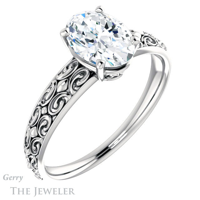 Oval Shaped Forever One Moissanite Engagement Ring #GTJ1180-oval-fo-w