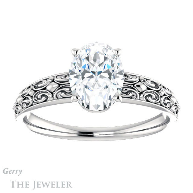 Oval Shaped Forever One Moissanite Engagement Ring #GTJ1180-oval-fo-w