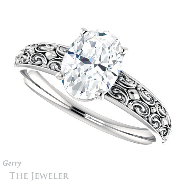 Oval Shaped Forever One Moissanite Engagement Ring #GTJ1180-oval-fo-w