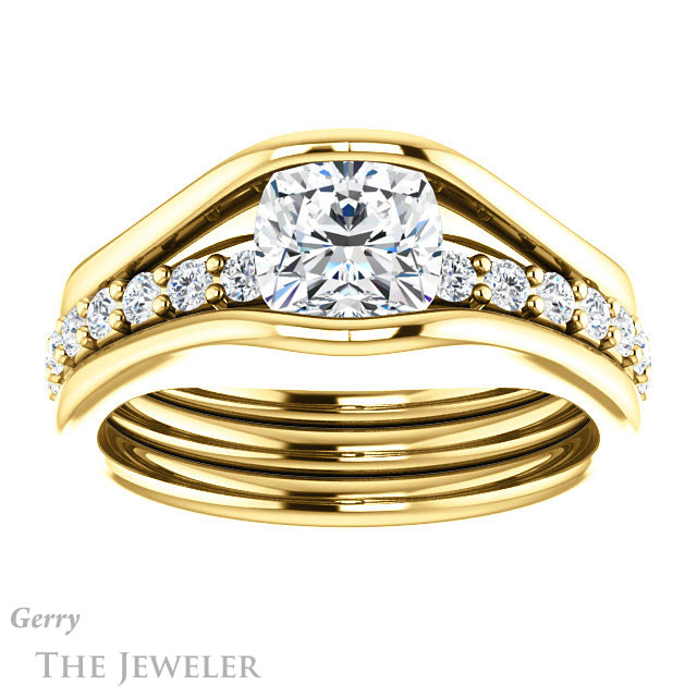 Cushion Cut Forever One Moissanite Engagement Ring #GTJ1181-cushion-fo-y | Gerry The Jeweler Cushion Cut Forever One Moissanite Engagement Ring #GTJ1181-cushion-fo-y