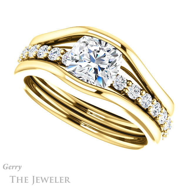 Cushion Cut Forever One Moissanite Engagement Ring #GTJ1181-cushion-fo-y | Gerry The Jeweler Cushion Cut Forever One Moissanite Engagement Ring #GTJ1181-cushion-fo-y
