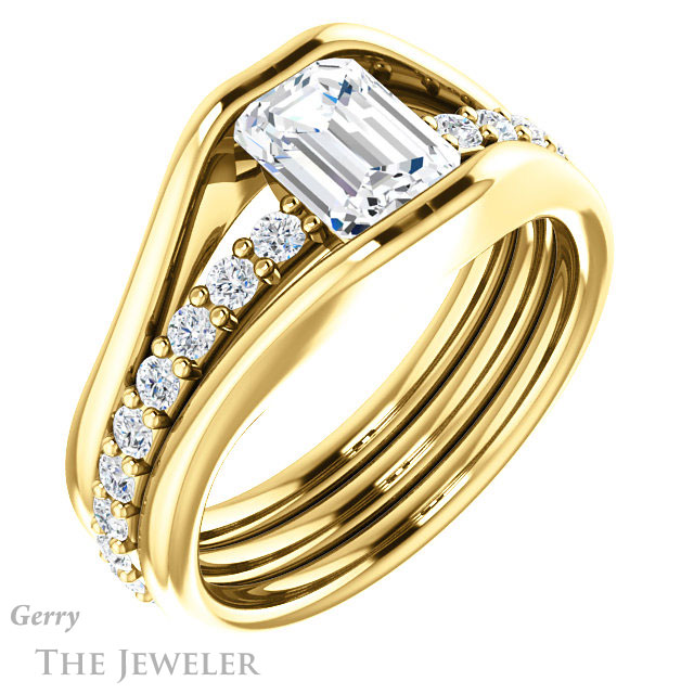 Emerald Cut Forever One Moissanite Engagement Ring #GTJ1181-emerald-fb-y | Gerry The Jeweler Emerald Cut Forever Brilliant Moissanite Engagement Ring #GTJ1181-emerald-fb-y