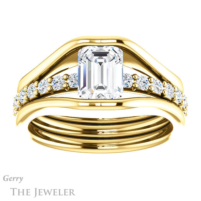Emerald Cut Forever One Moissanite Engagement Ring #GTJ1181-emerald-fb-y | Gerry The Jeweler Emerald Cut Forever Brilliant Moissanite Engagement Ring #GTJ1181-emerald-fb-y
