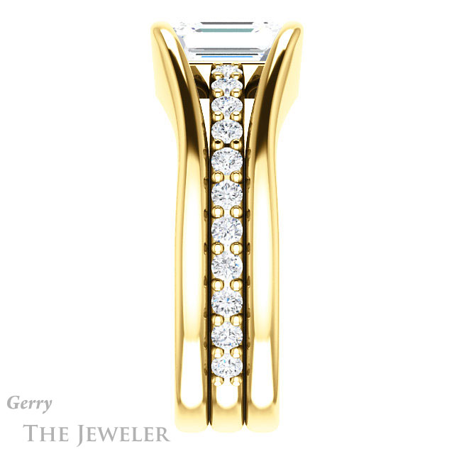 Emerald Cut Forever One Moissanite Engagement Ring #GTJ1181-emerald-fb-y | Gerry The Jeweler Emerald Cut Forever Brilliant Moissanite Engagement Ring #GTJ1181-emerald-fb-y