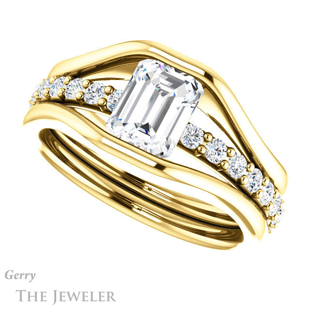 Emerald Cut Forever One Moissanite Engagement Ring #GTJ1181-emerald-fb-y | Gerry The Jeweler Emerald Cut Forever Brilliant Moissanite Engagement Ring #GTJ1181-emerald-fb-y