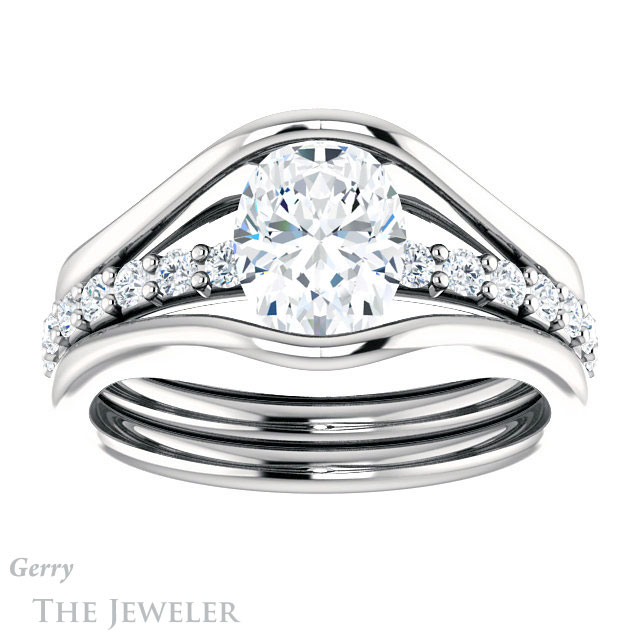 Oval Shaped Forever One Moissanite Engagement Ring #GTJ1181-oval-fo-w | Gerry The Jeweler Oval Shaped Forever One Moissanite Engagement Ring #GTJ1181-oval-fo-w