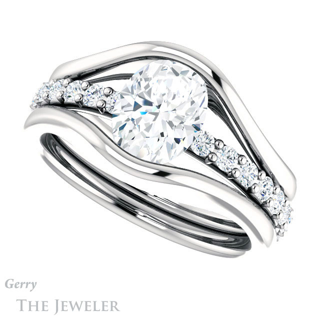 Oval Shaped Forever One Moissanite Engagement Ring #GTJ1181-oval-fo-w | Gerry The Jeweler Oval Shaped Forever One Moissanite Engagement Ring #GTJ1181-oval-fo-w