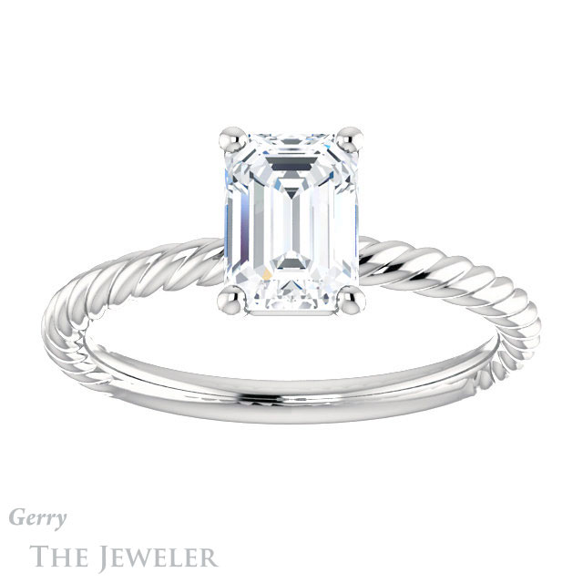 Emerald Cut Forever Brilliant Moissanite Engagement Ring #GTJ1182-emerald-fb-w