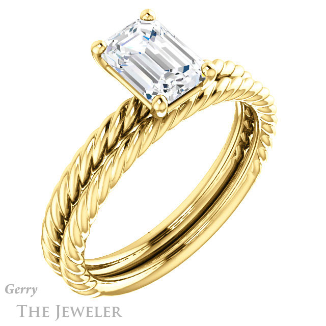 Emerald Cut Forever Brilliant Moissanite Engagement Ring #GTJ1182-emerald-fb-y