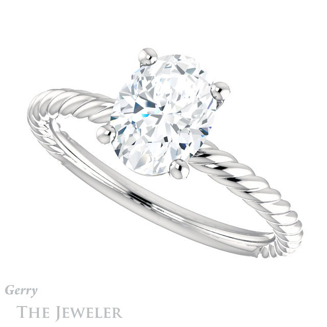 Oval Shaped Forever One Moissanite Engagement Ring #GTJ1182-oval-fo-w