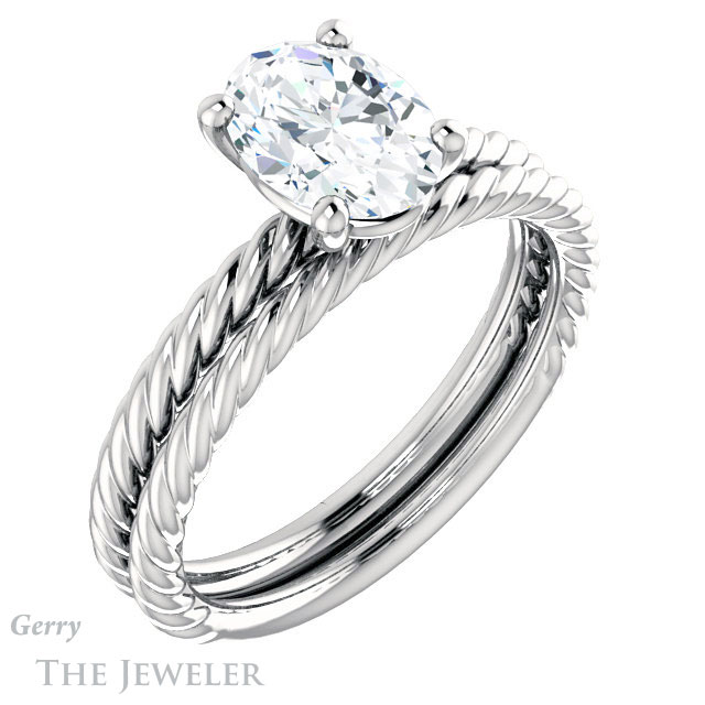 Oval Shaped Forever One Moissanite Engagement Ring #GTJ1182-oval-fo-w