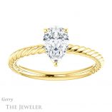 Pear Shaped Forever One Moissanite Engagement Ring #GTJ1182-pear-fb-y 1 Pear Shaped Forever Brilliant Moissanite Engagement Ring #GTJ1182-pear-fb-y