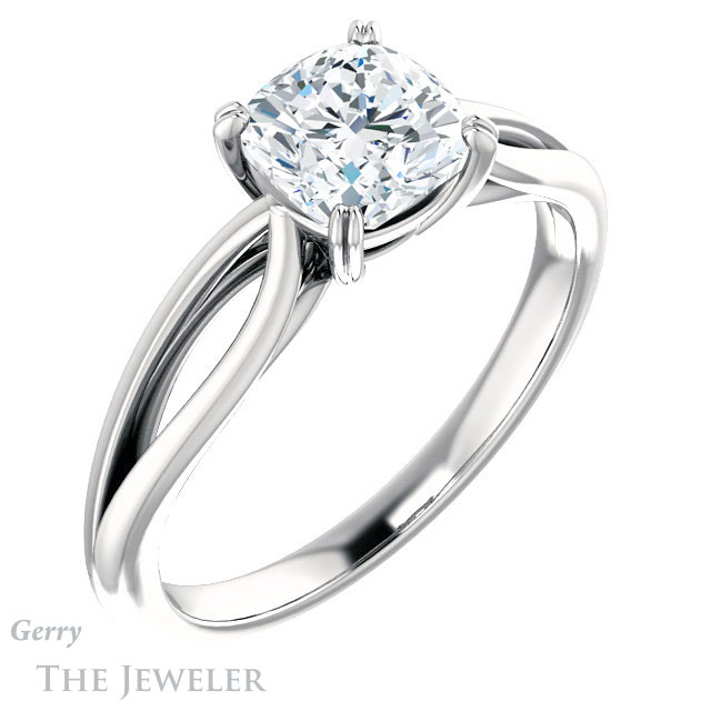 Cushion Cut Forever One Moissanite Engagement Ring #GTJ1183-cushion-fo-w 4 Cushion Cut Forever One Moissanite Engagement Ring #GTJ1183-cushion-fo-w