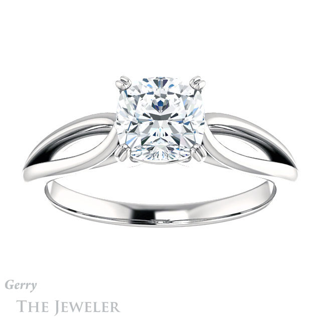 Cushion Cut Forever One Moissanite Engagement Ring #GTJ1183-cushion-fo-w 1 Cushion Cut Forever One Moissanite Engagement Ring #GTJ1183-cushion-fo-w