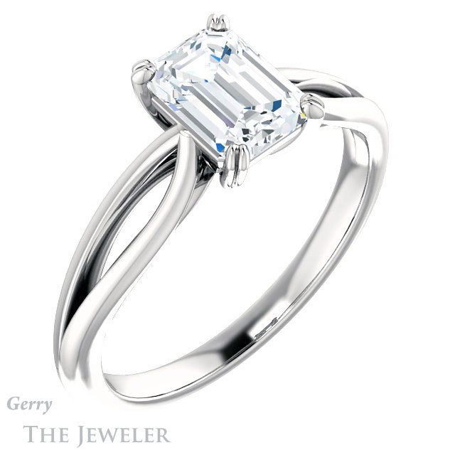 Emerald Cut Forever One Moissanite Engagement Ring #GTJ1183-emerald-fb-w 4 Emerald Cut Forever Brilliant Moissanite Engagement Ring #GTJ1183-emerald-fb-w