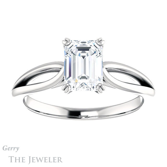 Emerald Cut Forever One Moissanite Engagement Ring #GTJ1183-emerald-fb-w 1 Emerald Cut Forever Brilliant Moissanite Engagement Ring #GTJ1183-emerald-fb-w