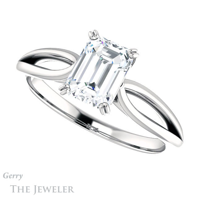 Emerald Cut Forever One Moissanite Engagement Ring #GTJ1183-emerald-fb-w 5 Emerald Cut Forever Brilliant Moissanite Engagement Ring #GTJ1183-emerald-fb-w